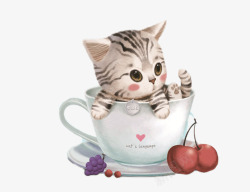 手绘小猫咪手绘杯子里的小猫咪高清图片