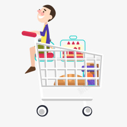 母子超市购物矢量插画手绘超市双十一购物车卡通插画高清图片