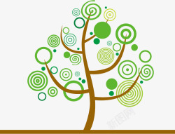 手绘绿色圈圈大树素材