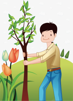 植树的男人植树节男人卡通海报促销高清图片