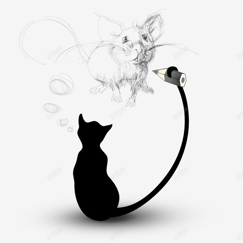 猫和老鼠png免抠素材_新图网 https://ixintu.com 手绘老鼠 猫 猫咪 猫咪剪影 老鼠