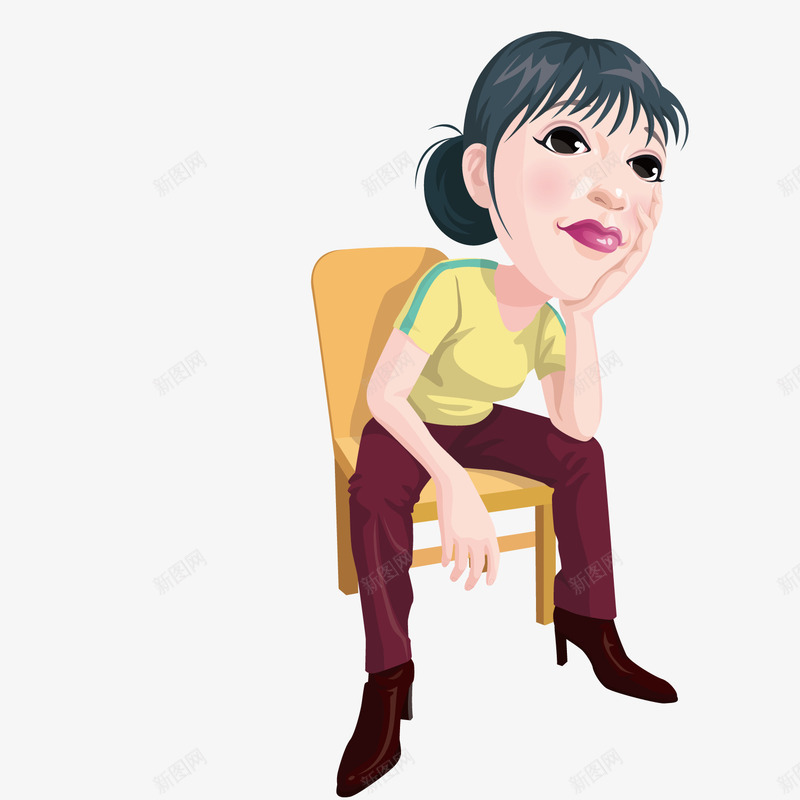 坐在椅子上手托下巴的卡通女png免抠素材_新图网 https://ixintu.com 下巴 卡通 想事情 椅子