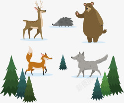 暖冬狐狸森林里的小动物高清图片