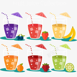 树莓汁6款新鲜杯装果汁矢量图高清图片