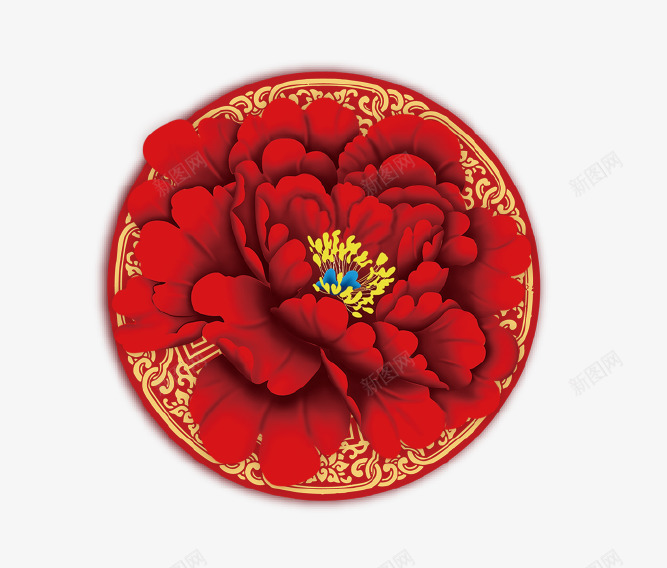 红色新年大红花装饰图案png图片免费下载