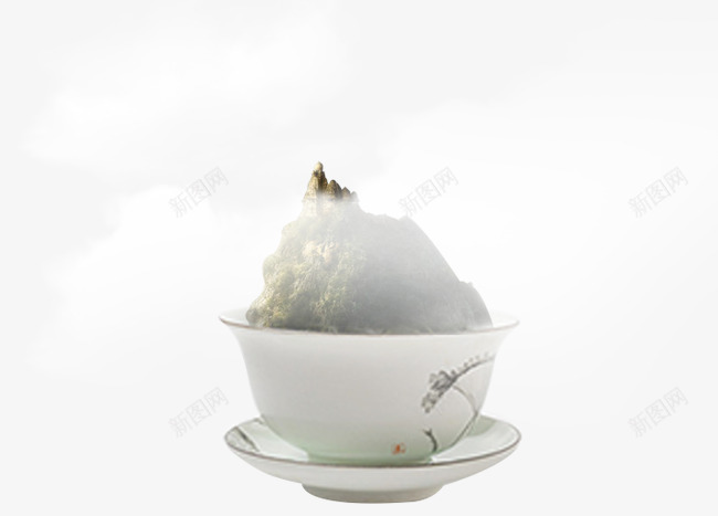 茶杯里的景色psd免抠素材_新图网 https://ixintu.com 云 景色 白色 绿色 茶杯 雾