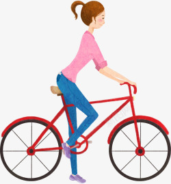 手绘扁平骑自行车的女生素材