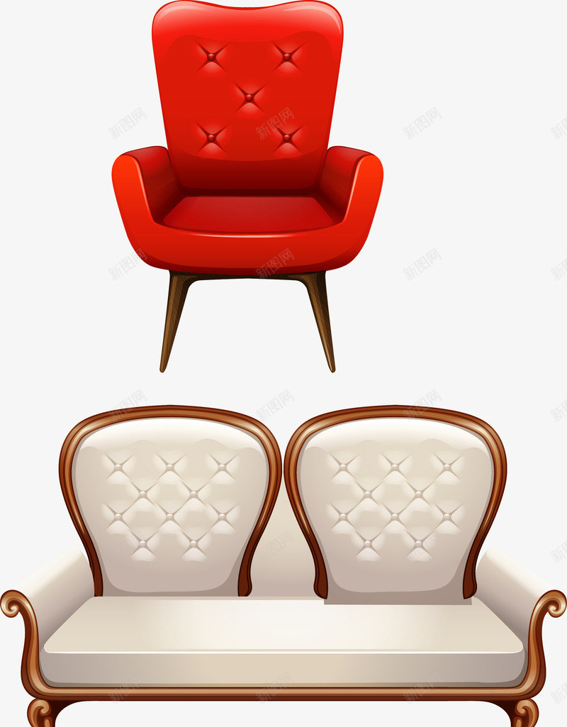 手绘沙发矢量图ai免抠素材_新图网 https://ixintu.com 手绘 椅子 沙发 红色椅子 矢量图