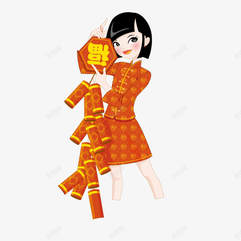 拿着鞭炮的美女庆祝新年png免抠素材_新图网 https://ixintu.com PNG 喜庆 年味 拜年 放鞭炮 新年 春节 爆竹 美女 过年 鞭炮