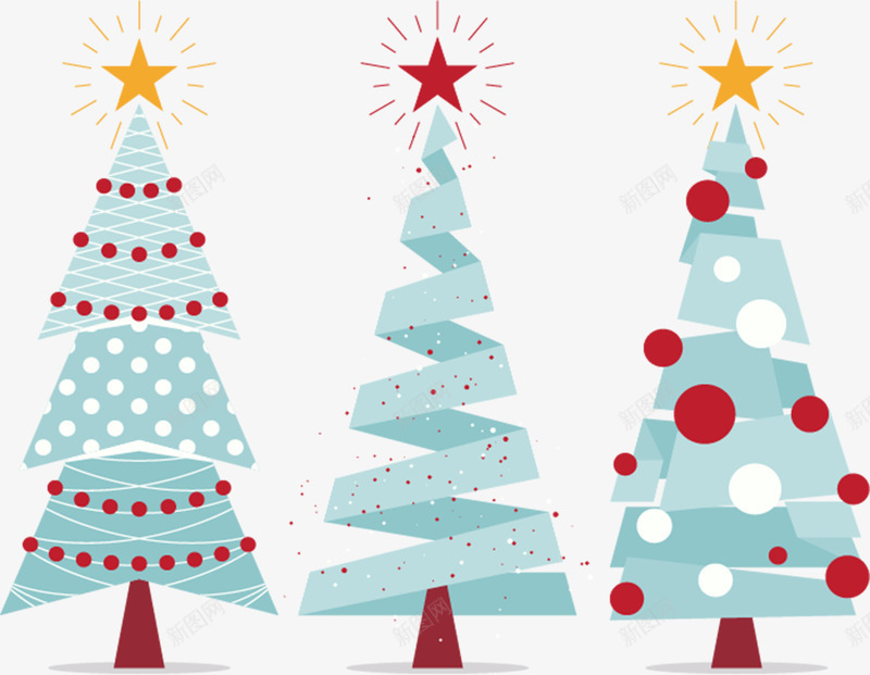 三棵圣诞树png免抠素材_新图网 https://ixintu.com 圣诞树 圣诞节 彩带圣诞树 蓝色