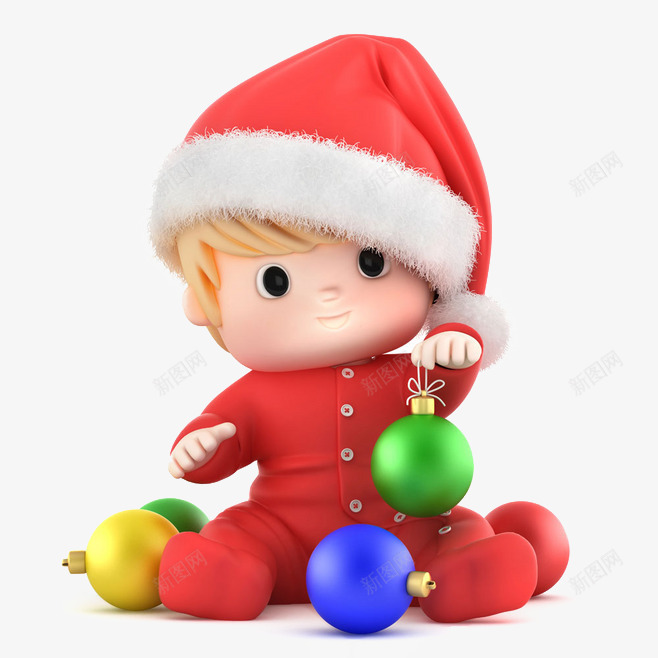 3d坐在彩球里的圣诞帽小孩png免抠素材_新图网 https://ixintu.com 3D小孩 圣诞帽 圣诞节