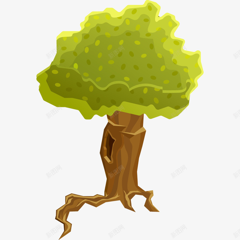 一棵大树png免抠素材_新图网 https://ixintu.com 一棵 卡通 叶子 手绘 树干 树洞 棕色 简图 绿色