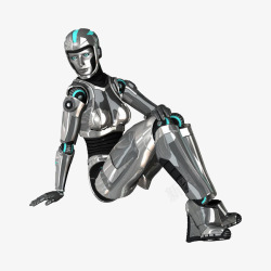 仿人机器人坐在地上的战士铁人高清图片