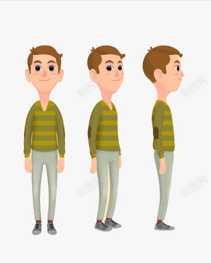 一个男人的三个不同角度png免抠素材_新图网 https://ixintu.com 卡通 姿态 帅气 毛衣 男人