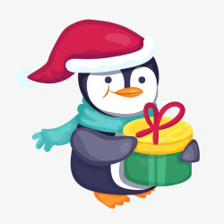 拿着圣诞礼物的企鹅矢量图素材