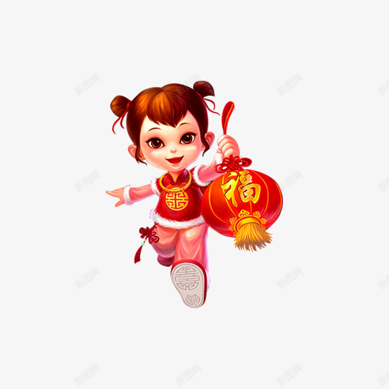 中国娃娃女孩png免抠素材_新图网 https://ixintu.com 女孩 春节 灯笼 过年
