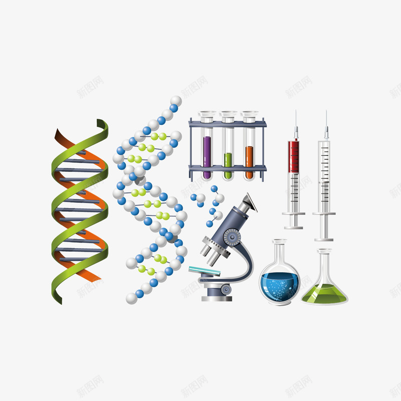 医疗医药设备png免抠素材_新图网 https://ixintu.com 化学 实验用品 显微镜 细胞 针管