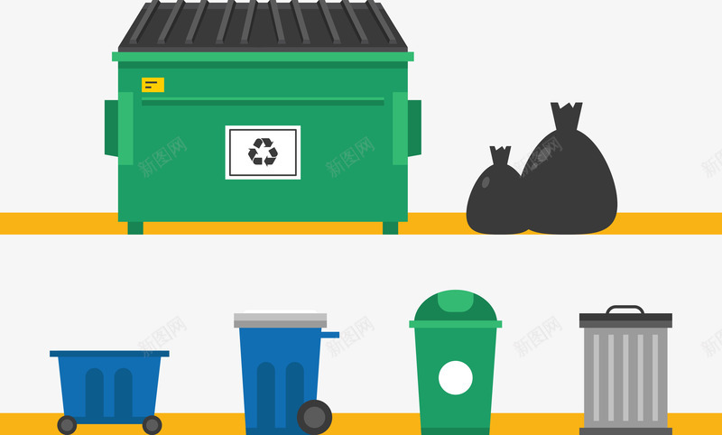垃圾箱合集png免抠素材_新图网 https://ixintu.com 卡通 垃圾处理 垃圾桶 循环 绿色