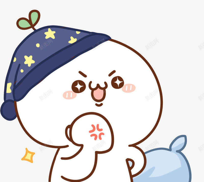 戴着睡帽的雪人psd免抠素材_新图网 https://ixintu.com 卡通 手绘 白色 蓝色