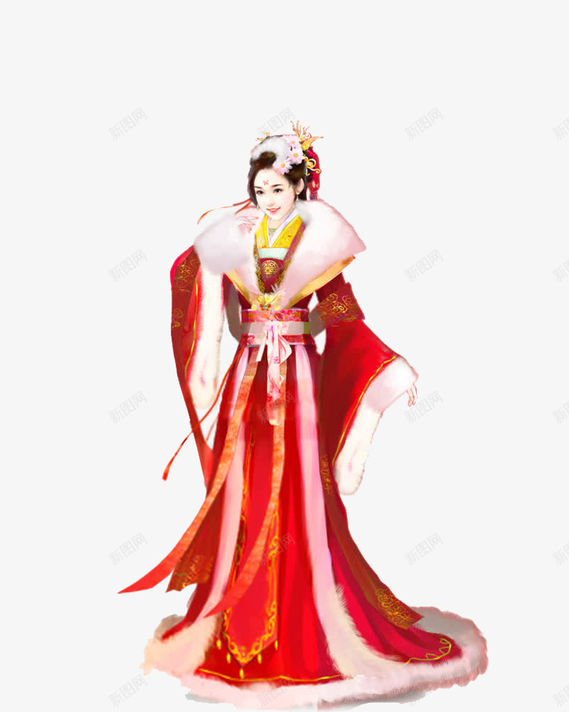 红衣长袍女png免抠素材_新图网 https://ixintu.com 中国风 古代 古典 古装 大袍子 女 手绘 插画 美女