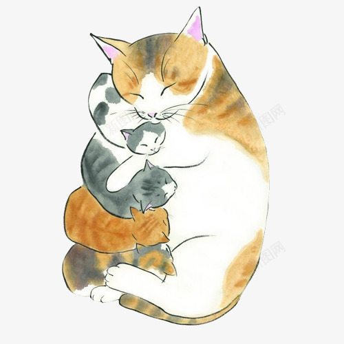 猫咪妈妈抱小猫咪片png免抠素材_新图网 https://ixintu.com 一窝小猫 可爱 喂奶 母猫 睡觉