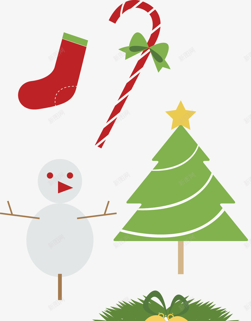 圣诞片png免抠素材_新图网 https://ixintu.com 免费png 图片 拐杖 插图 树 矢量图片 矢量插图 素材 袜子 雪人
