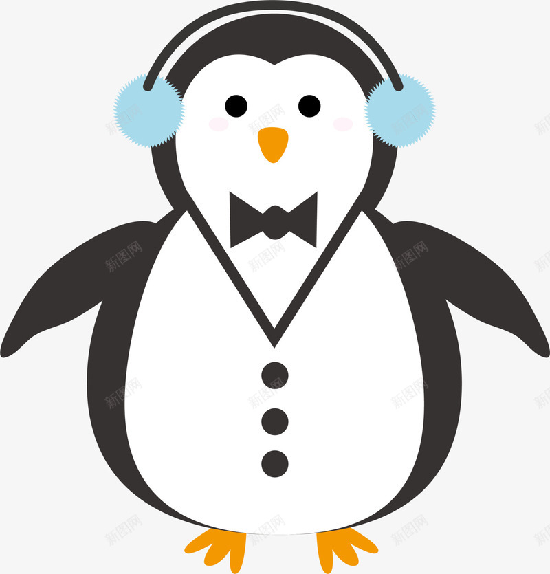 黑色卡通耳麦企鹅png免抠素材_新图网 https://ixintu.com 冬天 冬季 可爱企鹅 耳麦企鹅 装饰图案 黑色企鹅