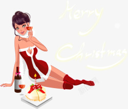 圣诞美女过圣诞的美女喝红酒高清图片