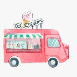 流动车水彩手绘冰淇淋车辆矢量图高清图片