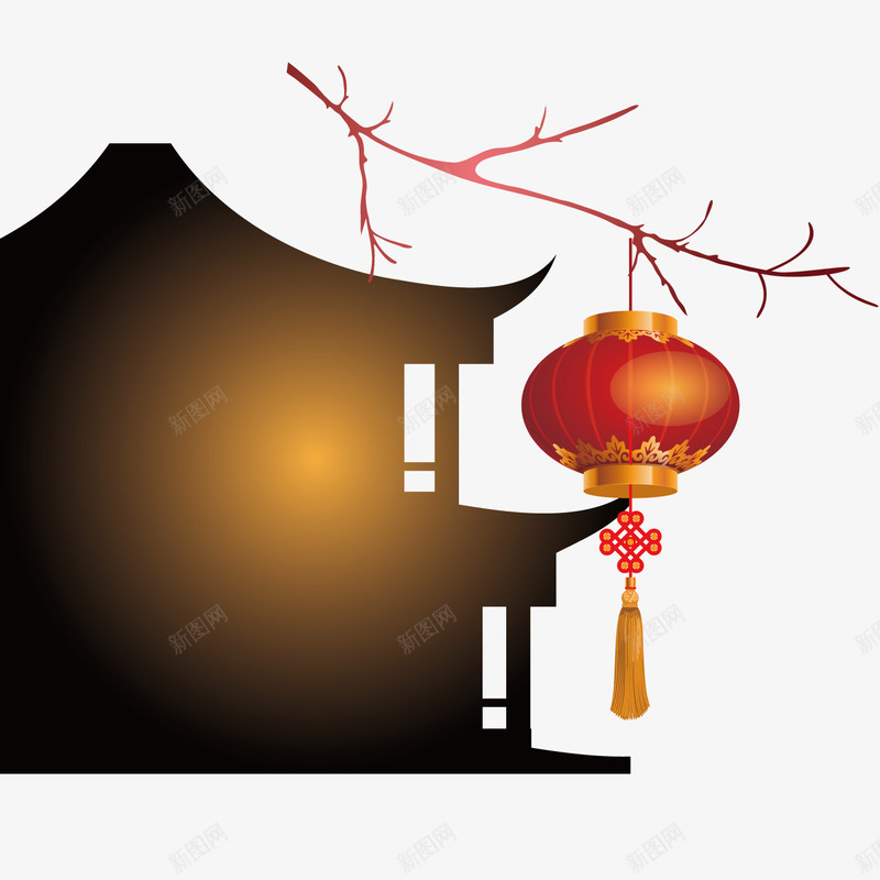 中国传统建筑与春节灯笼png免抠素材_新图网 https://ixintu.com 中国 传统 传统建筑 春节 灯笼