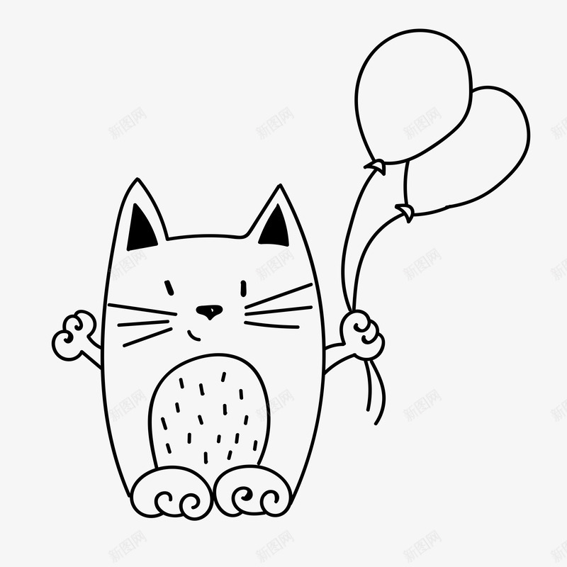 简笔猫咪拿着气球png免抠素材_新图网 https://ixintu.com 动物 可爱的 手绘 气球 漂浮 猫咪 简笔 线条