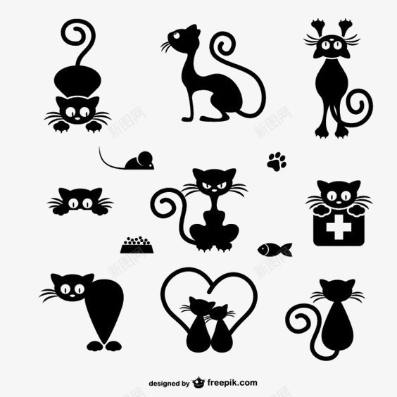 小猫图标png_新图网 https://ixintu.com 创意 创意小猫 剪影 可爱 可爱小猫 手绘 鱼