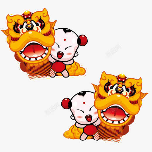 小孩舞狮片psd免抠素材_新图网 https://ixintu.com 春节 舞狮的小孩 装饰素材 贴画 过年
