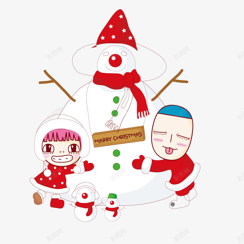 堆雪人的孩子矢量图ai免抠素材_新图网 https://ixintu.com 卡通 圣诞节 堆雪人 孩子 玩耍 节日 矢量图