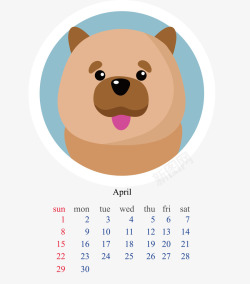 2018年4月狗年卡通月历模板高清图片