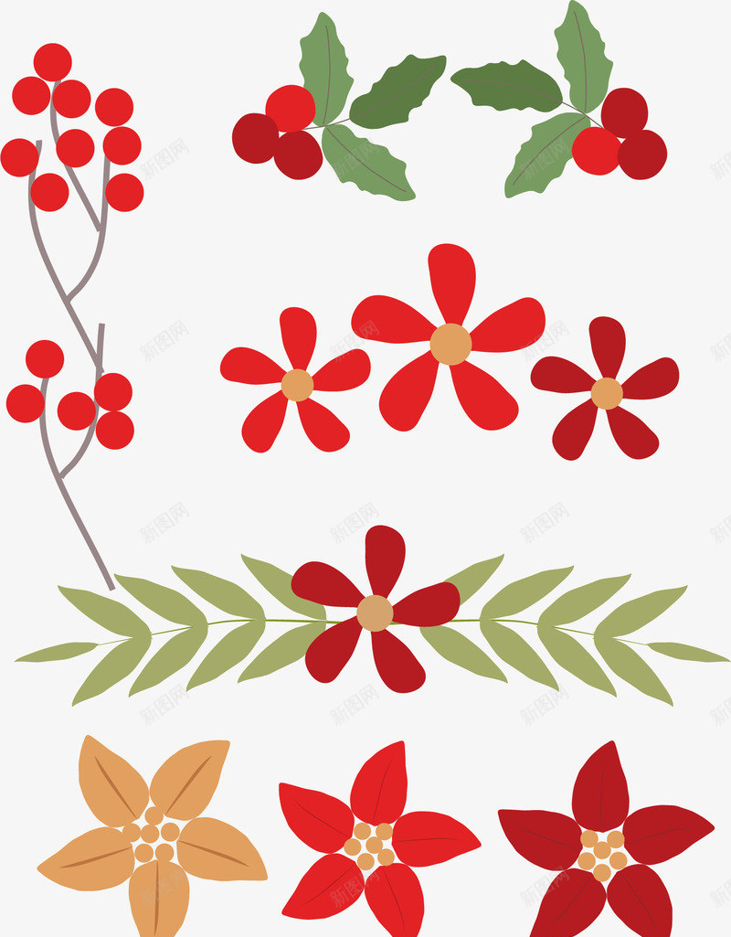 圣诞枸骨花png免抠素材_新图网 https://ixintu.com 单个 圣诞节 扁平 植物 简约 节日 装饰