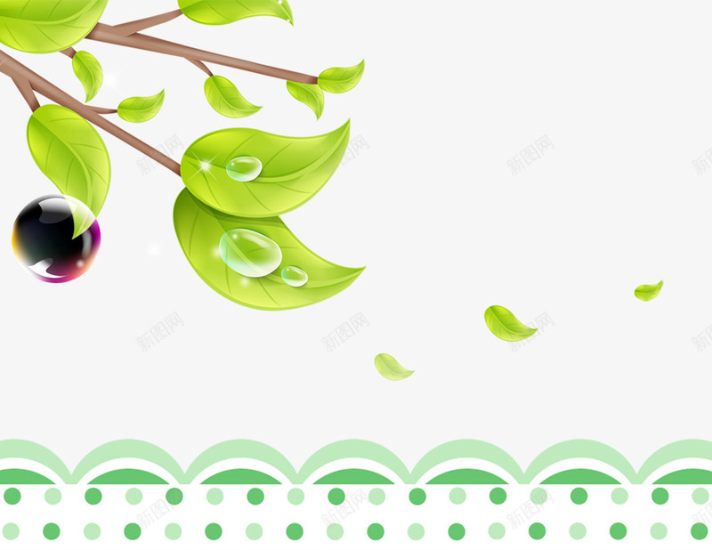 健康植物装饰psd免抠素材_新图网 https://ixintu.com 健康教育 漂浮的叶子 绿色花边 装饰图案
