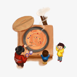 手绘吃腊八饭的孩子们卡通手绘腊八节吃腊八饭高清图片