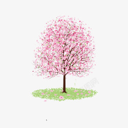 粉色卡通花朵大树素材