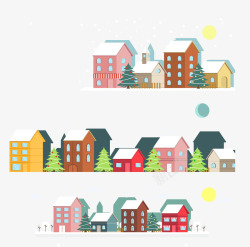 彩色小房子冬日街景矢量图素材
