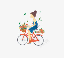 骑着自行车的女孩手绘小女孩高清图片