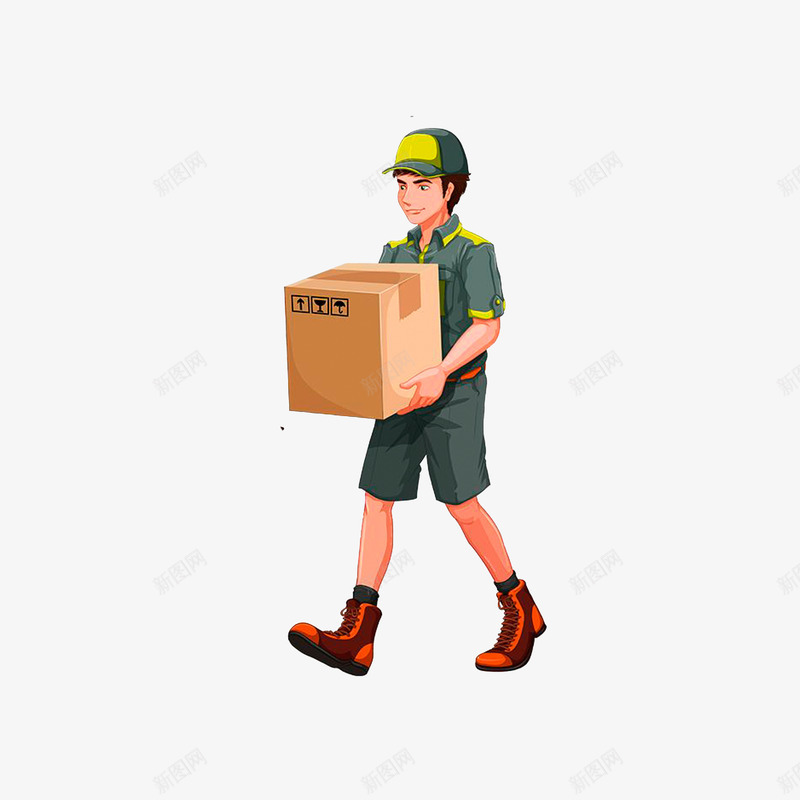 工人送货png免抠素材_新图网 https://ixintu.com 卡通 工人送货 搬货 搬货工人 箱子 绿色黄色工作服