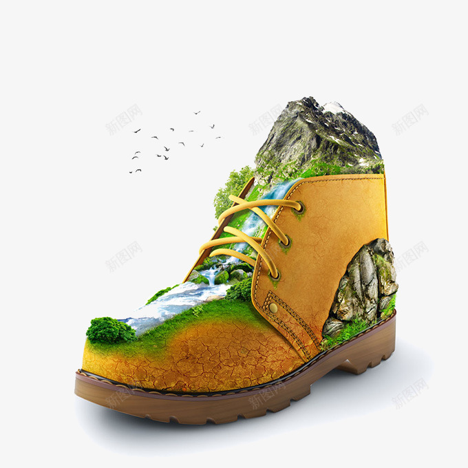 鞋子上的自然风景png免抠素材_新图网 https://ixintu.com 创意 山脉 自然风景 鞋子