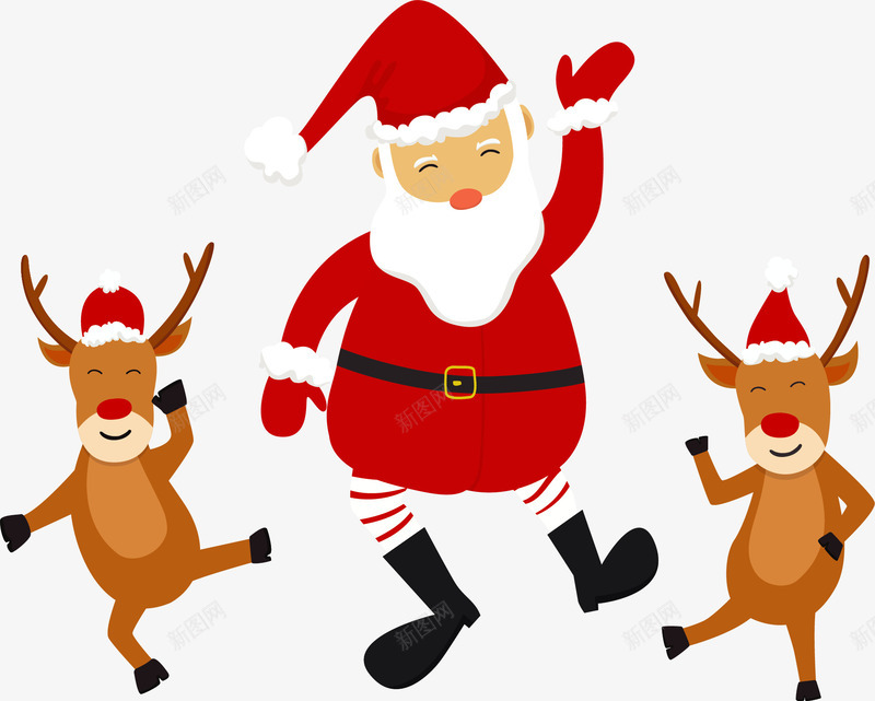 圣诞节跳舞的圣诞老人矢量图ai免抠素材_新图网 https://ixintu.com 圣诞老人 圣诞节 圣诞节快乐 矢量png 矢量图 跳舞姿势 跳舞驯鹿 驯鹿