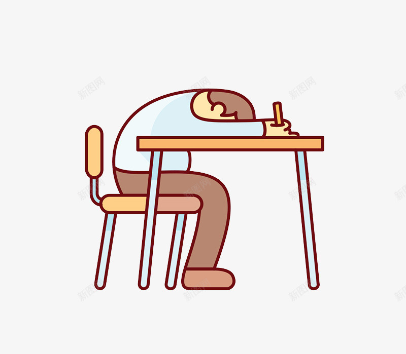 卡通趴在桌子上睡觉png免抠素材_新图网 https://ixintu.com 卡通人物 家具 手绘 桌子 椅子 睡觉 课桌