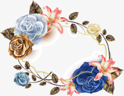 手绘彩色花卉花环装饰矢量图素材