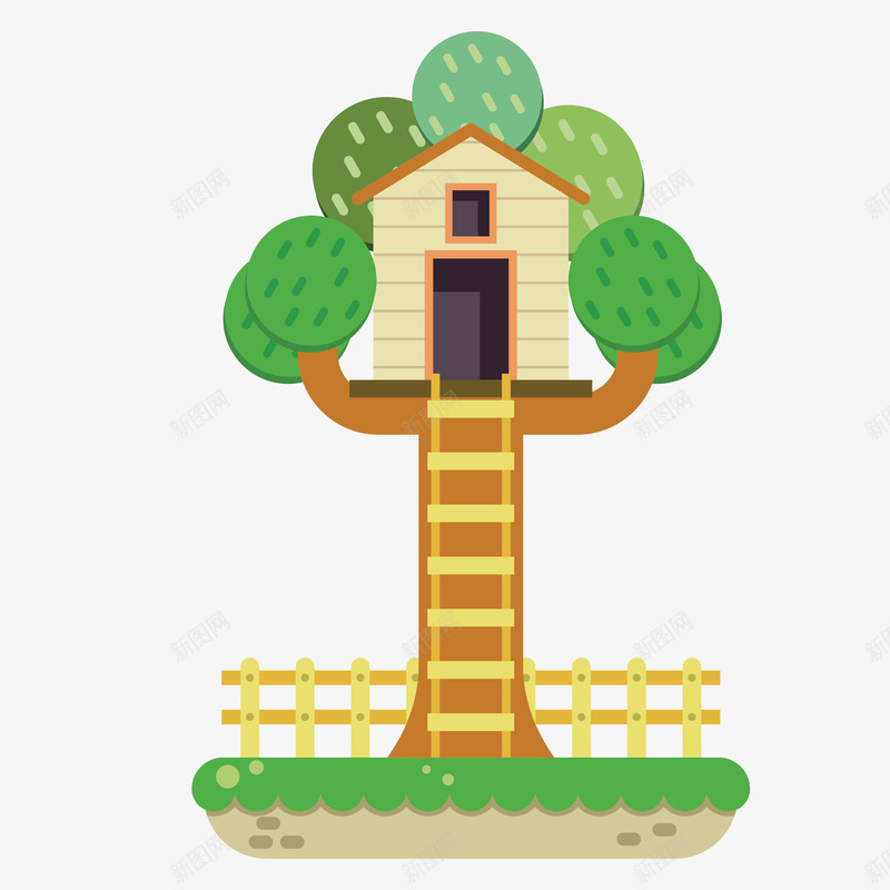创意大树上的房子矢量图ai免抠素材_新图网 https://ixintu.com 书矢量 创意 大树 房子 梯子 矢量图