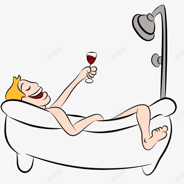 洗澡的男人png免抠素材_新图网 https://ixintu.com 享受 卡通 台灯 手绘 浴缸 男人 男人洗澡 简笔 趴在浴缸边 酒杯