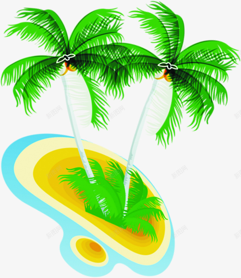 卡通椰子树海滩png免抠素材_新图网 https://ixintu.com 卡通 椰子树 海滩