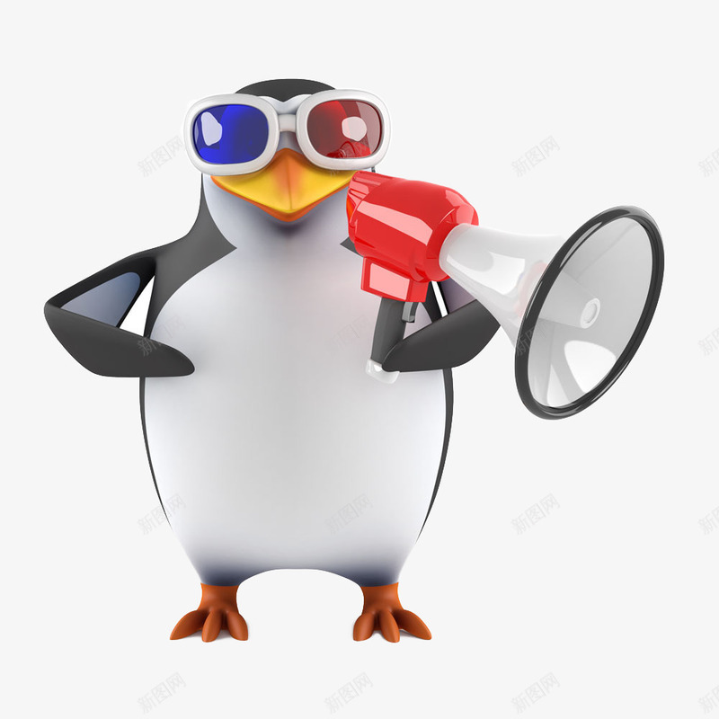 戴眼镜的企鹅png免抠素材_新图网 https://ixintu.com 免抠 免抠素材 卡通企鹅 戴眼镜的企鹅 拿喇叭的企鹅